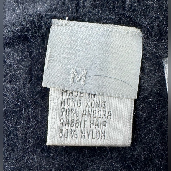 ESPRIT‎ NWT Vintage Angora Rabbit Fur Black Back V-neck Sweater 80s Medium - Picture 3 of 10